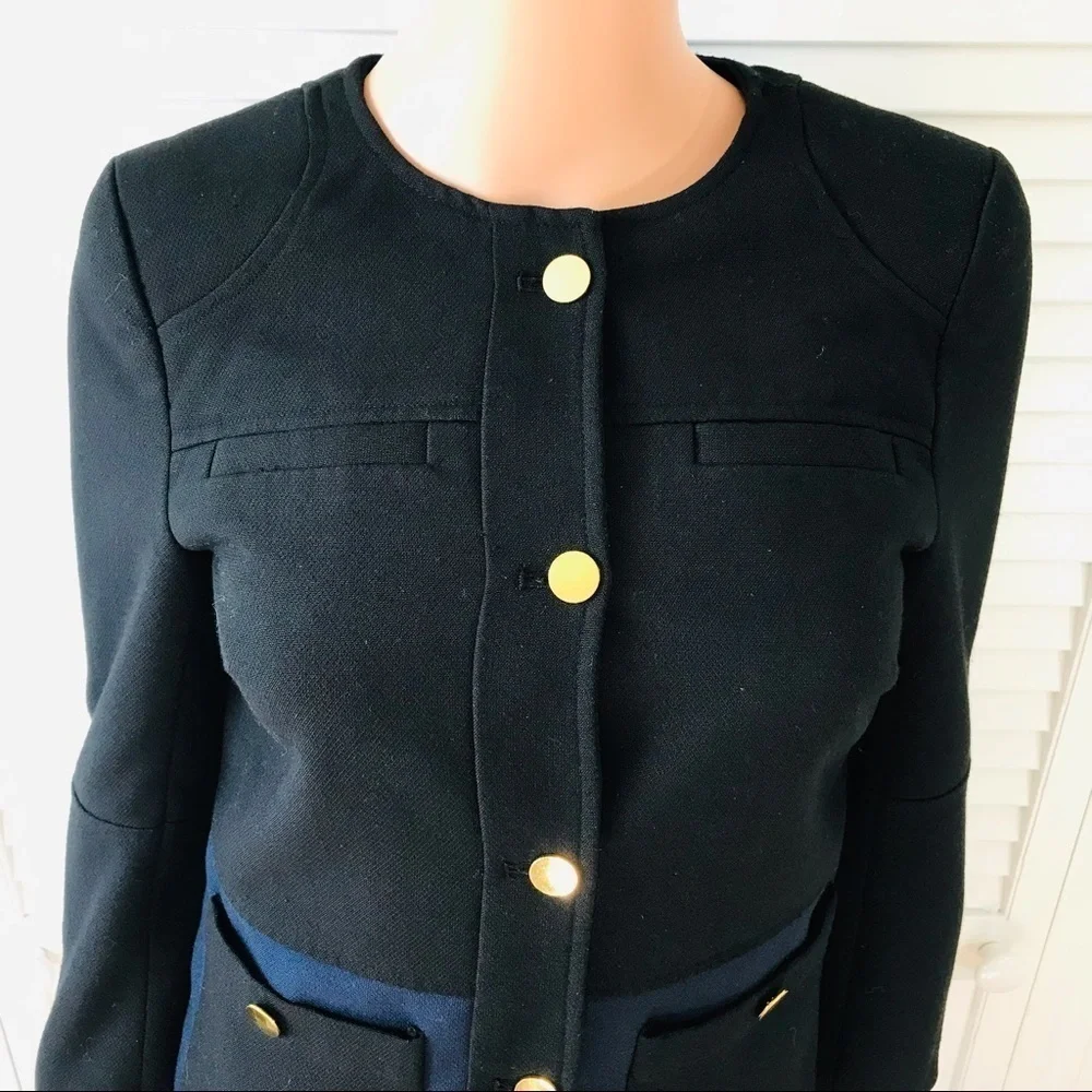 H&M Black Blue Button Up Blazer Size 4